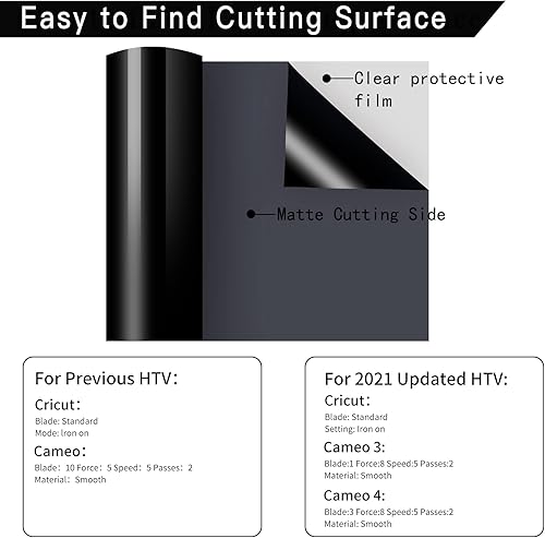Miniatura 4 de Rollo de vinilo de transferencia de calor (HTV), 12 pulgadas x 12 pies, vinilo para Cricut y Silhouette Cameo, vinilo negro resistente para ropa,