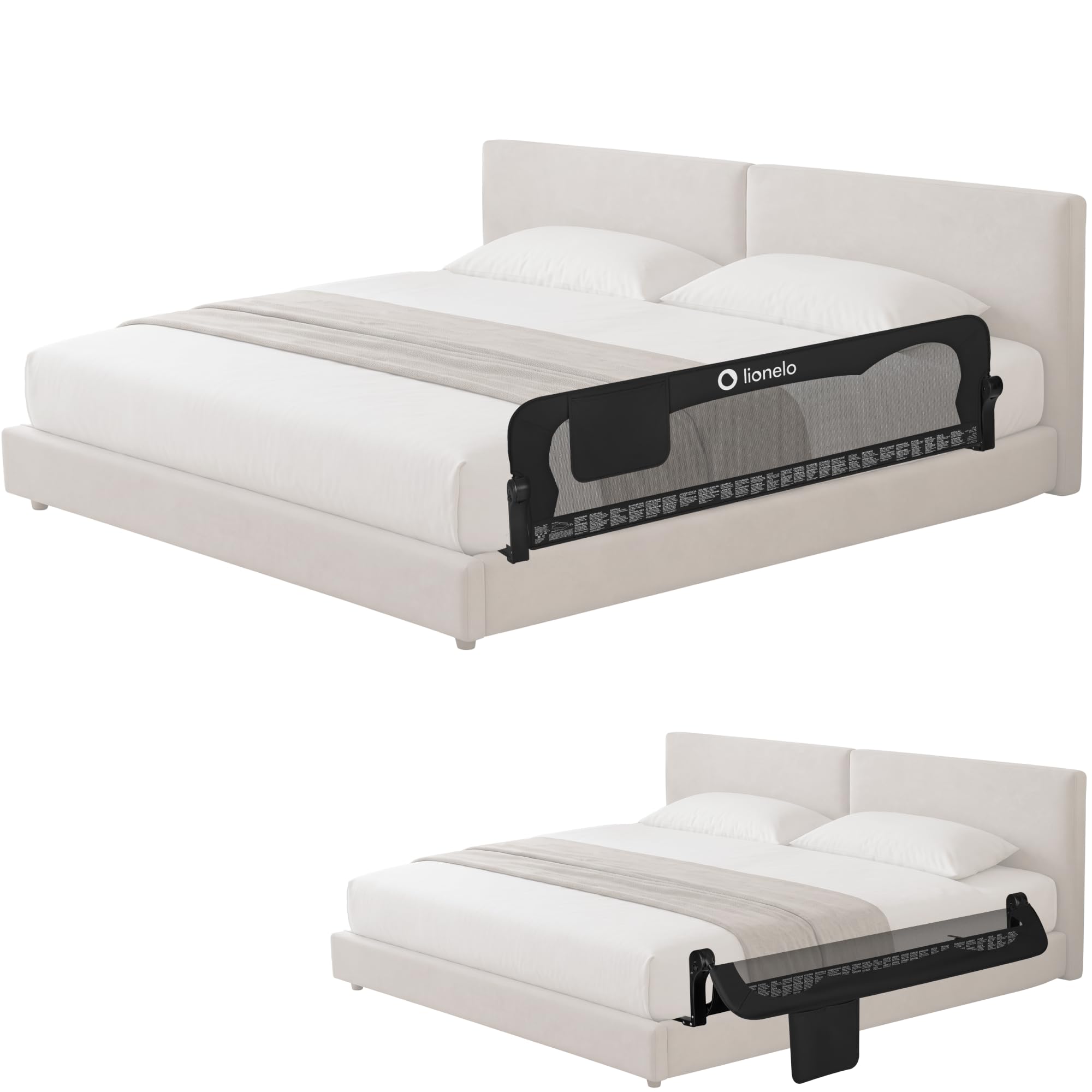 Lionelo EVA Barrière Lit 150 cm x 42, Cadre en MétalDurable, Haute Pliable