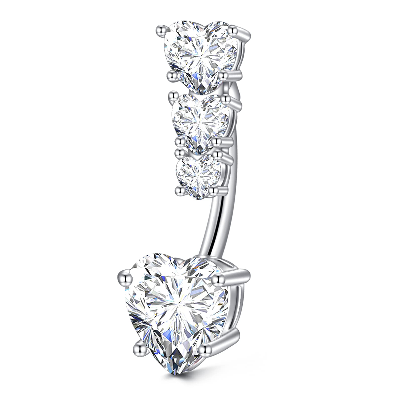 ZolurePiercing Ombligo 14G Acero inoxidable Piercing Ombligo Corazón Claro CZ Piedra 10 MM Pernos Banane Barras Piercing Mujeres Niñas Piercing Cuerpo Joyería