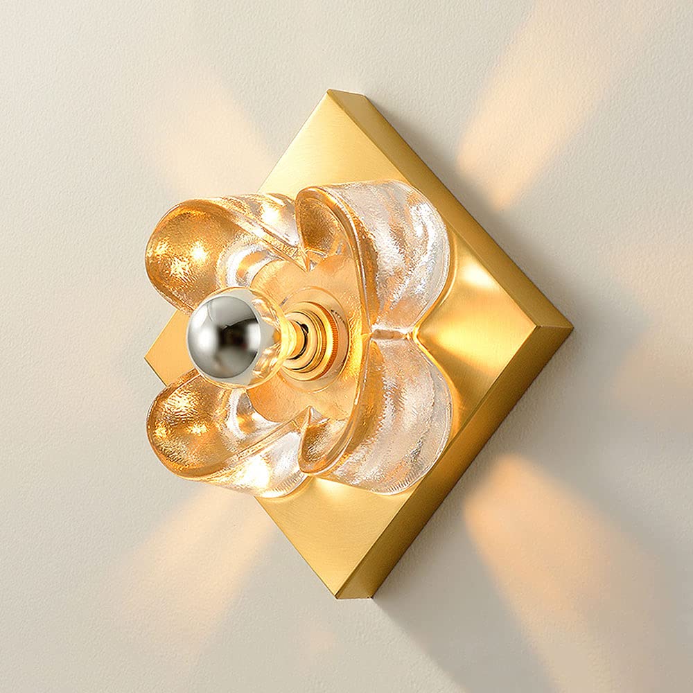 OLSKFUH Wall Lamp, Brass Wall Light Modern Ceiling Lighting Fitting, 1 Light Bedside Sconce Wall Lamp With Glass, Nordic Ceiling Lights Wall Sconces For Corridor Kitchen Bedroom,