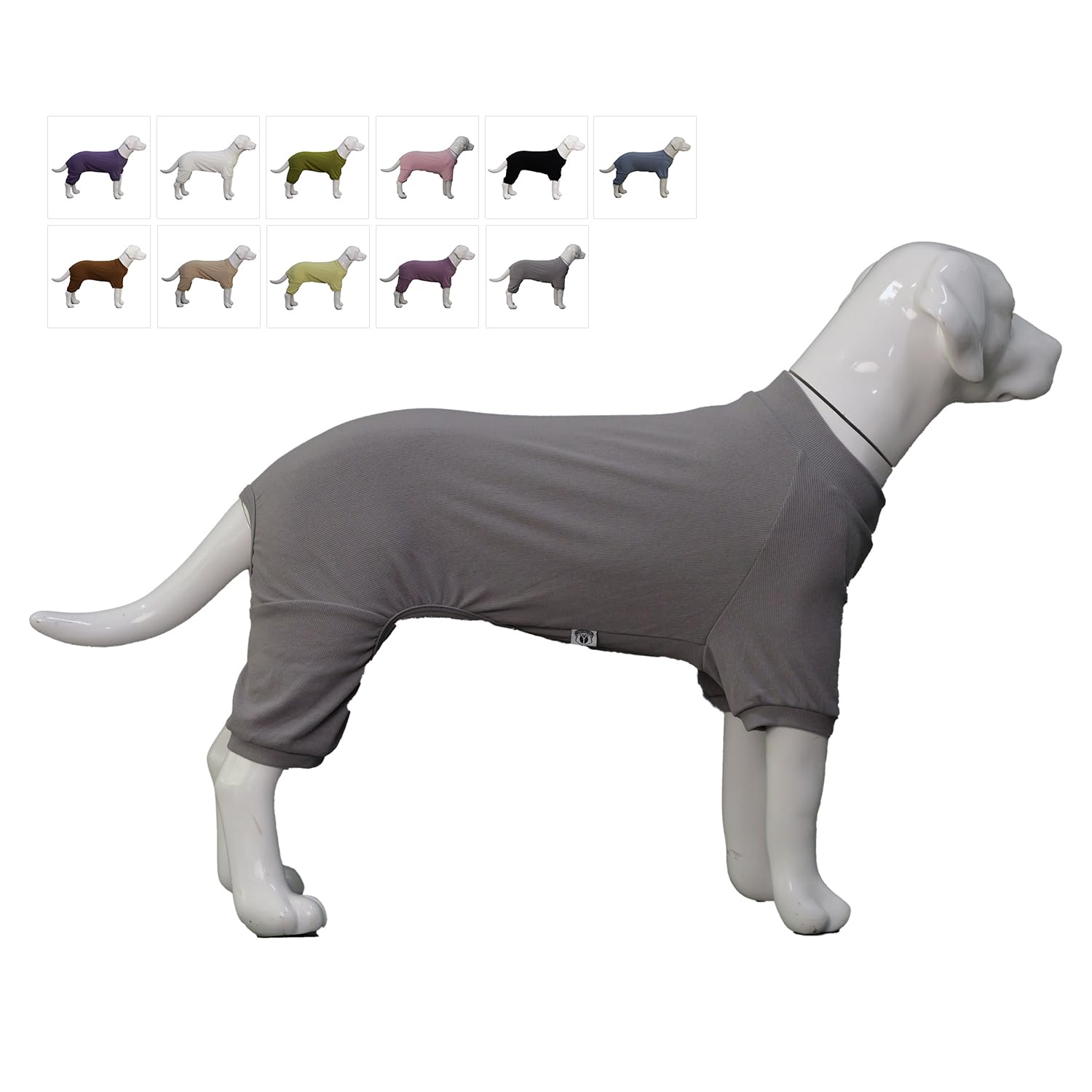Lovelonglong Ribbed Dog Pajamas Cotton Knitted Dog Jumpsuits 4 Legged All Season Warm Pet Bodysuits for Large Medium Small Dogs Dark gray S