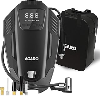 AGARO Primo High Power Digital Tyre Inflator for Car, Air Inflator Car Accessories, 120 Watt Air Pump with 12V Plug, Upto 150 Psi, Emergency LED Light, Compact & Portable Air Compressor