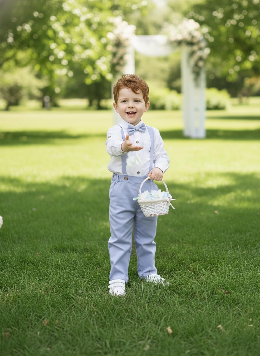 Volunboy Baby Jungen Baumwolle Leinen formelle Hosenträger Outfits mit Fliege Kleinkind Langarm Gentleman Hochzeitskleid Kleidung