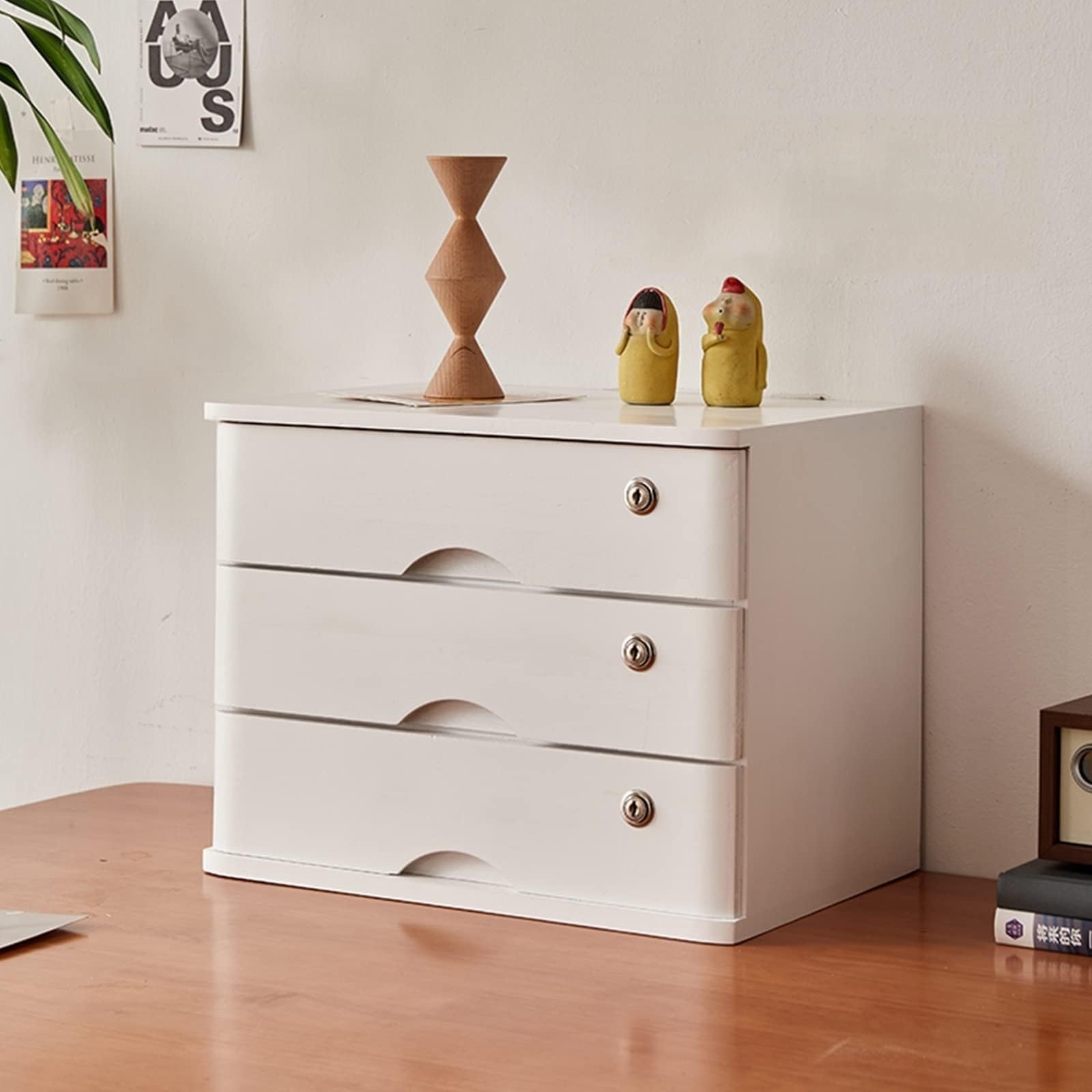 ASerZenith Lockable Wooden Desktop File Cabinet - 4-Tier Office Nizer With Drawer - Secure Storage Solution For Documents Files And Supplies - Stylish Data Cabinet,E-3 Drawer