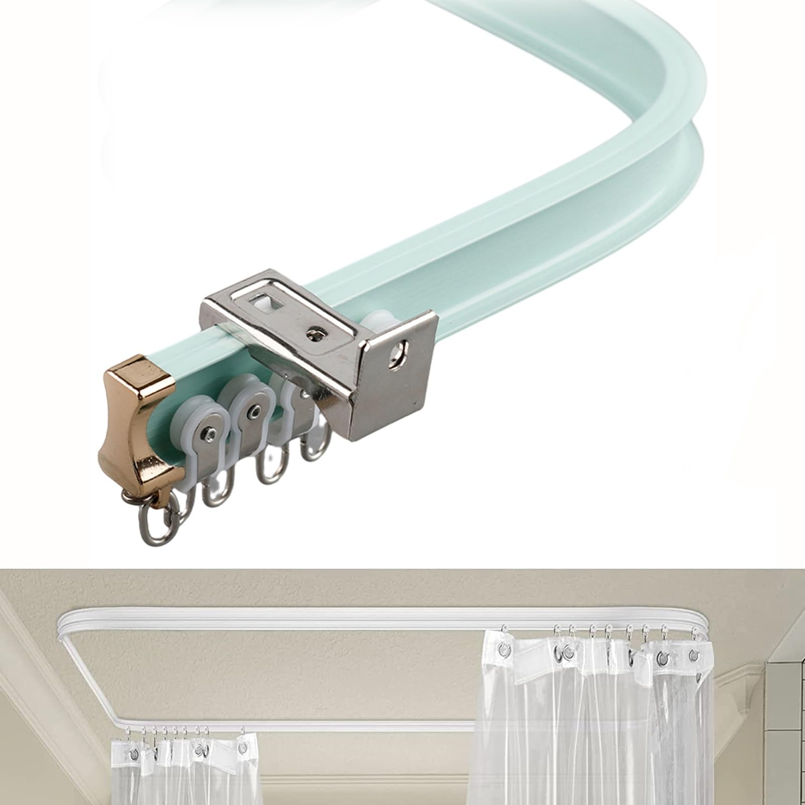 Kit de rails de rideaux flexibles incurvés avec poulies silencieuses, support réglable pour séparateur de pièce et espace de douche, installation facile, vert, 1,3 m, idéal pour la décoration de la