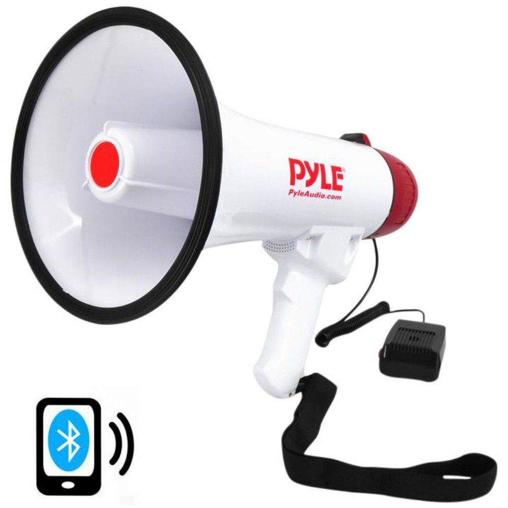 NEW 2015 !!!! MEGAFONO PROFESSIONALE PYLE PMP42BT BIANCO E ROSSO DA 40 WATT MAX CON FUNZIONE DI ALLARME UDIBILE FINO A 900 METRI CON INGRESSO USB SD CARD JACK 3,5 MM AUX E TECNOLOGIA BLUETOOTH INTEGRATA