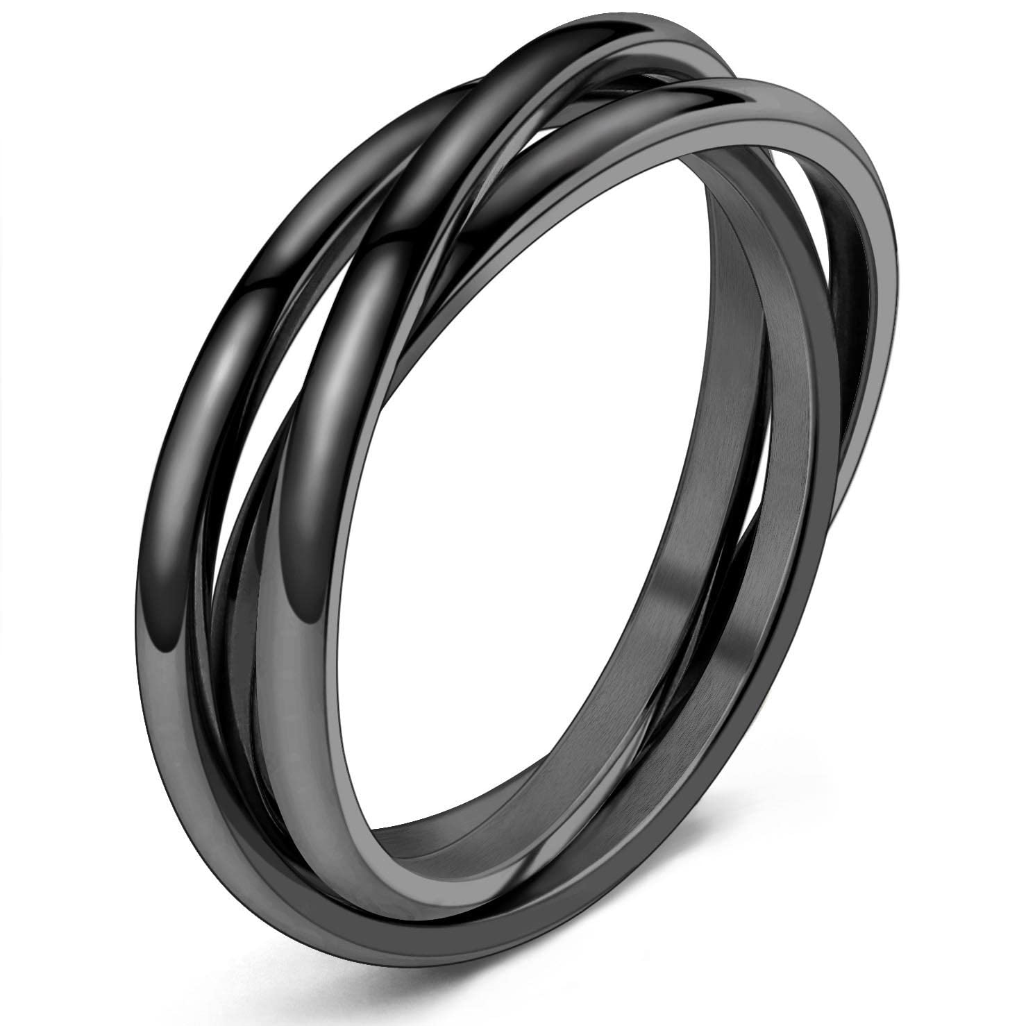 DURSI Trinity Interlocked Rolling Triple Ring for Women Girls Kids, Stainless Steel Cross Stacking Puzzle Ring for Fidget Anxiety, Minimalist Promise