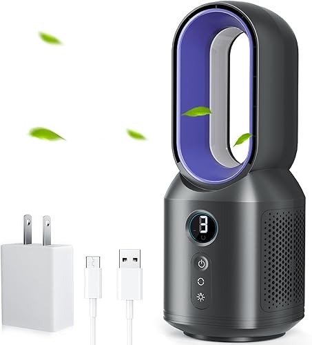 let'me Ventilador de escritorio de 13 pulgadas, ventilador de mesa sin aspas, ventilador oscilante de 106 con control táctil con 3 velocidades y luz