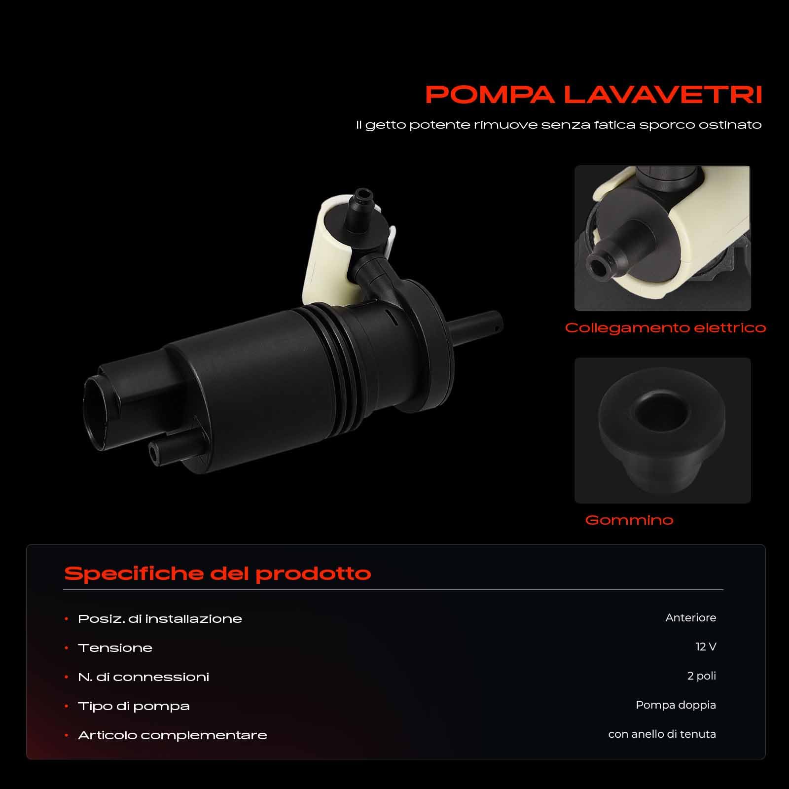 Frankberg Pompa lavavetri Pompa acqua lavaggio Pulizia vetri Anteriore 2-Poli Compatibile con Classe M W166 W164 Classe R V251 W251 GLE W166 GL-Class X166 Replace# 1648690421