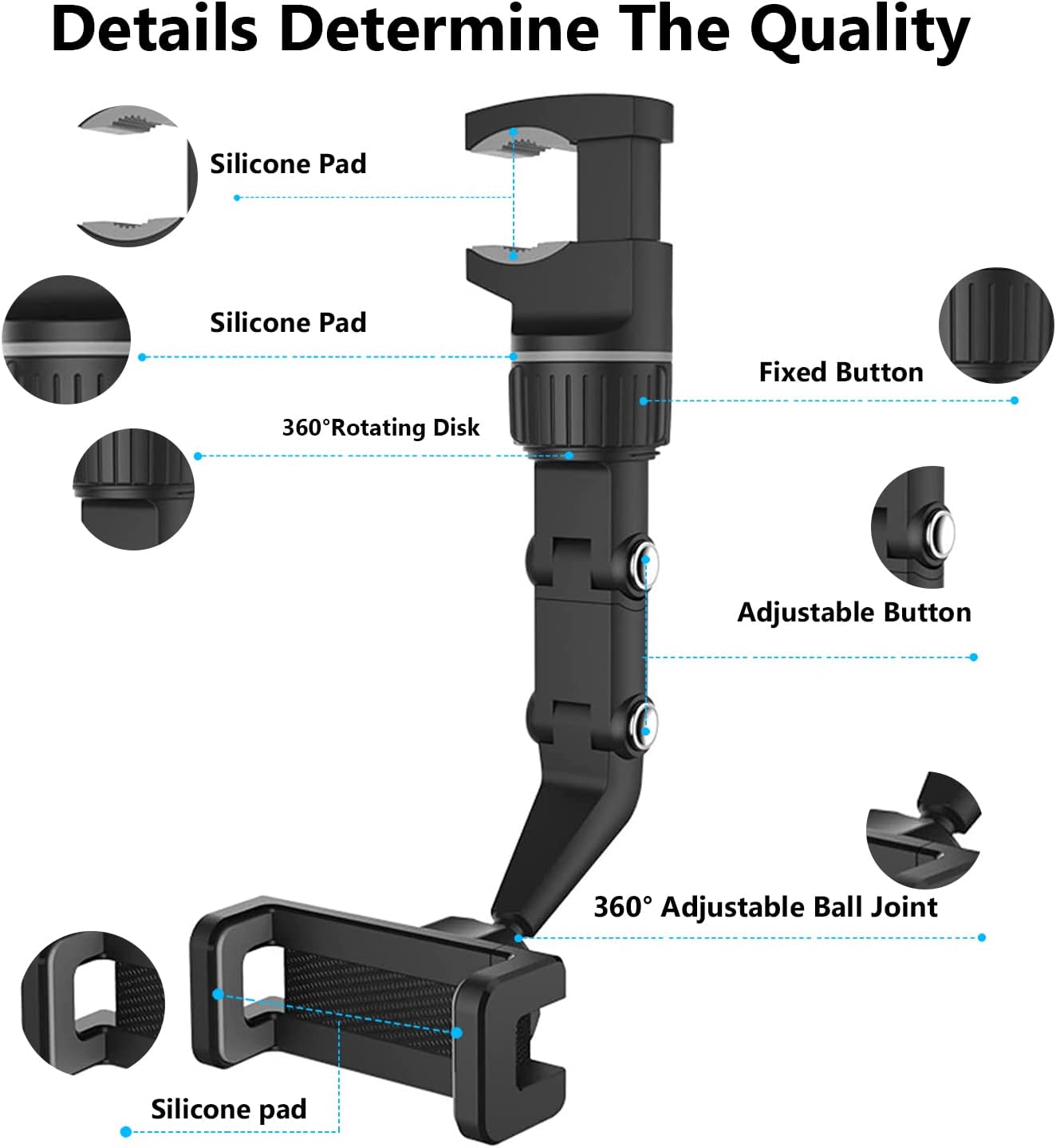 Multifunctional Rearview Mirror Phone Holder for Car, 360 Degree Rotating Rearview Mirror Phone Mount Universal Adjustable Car Phone Holder for All Smartphones