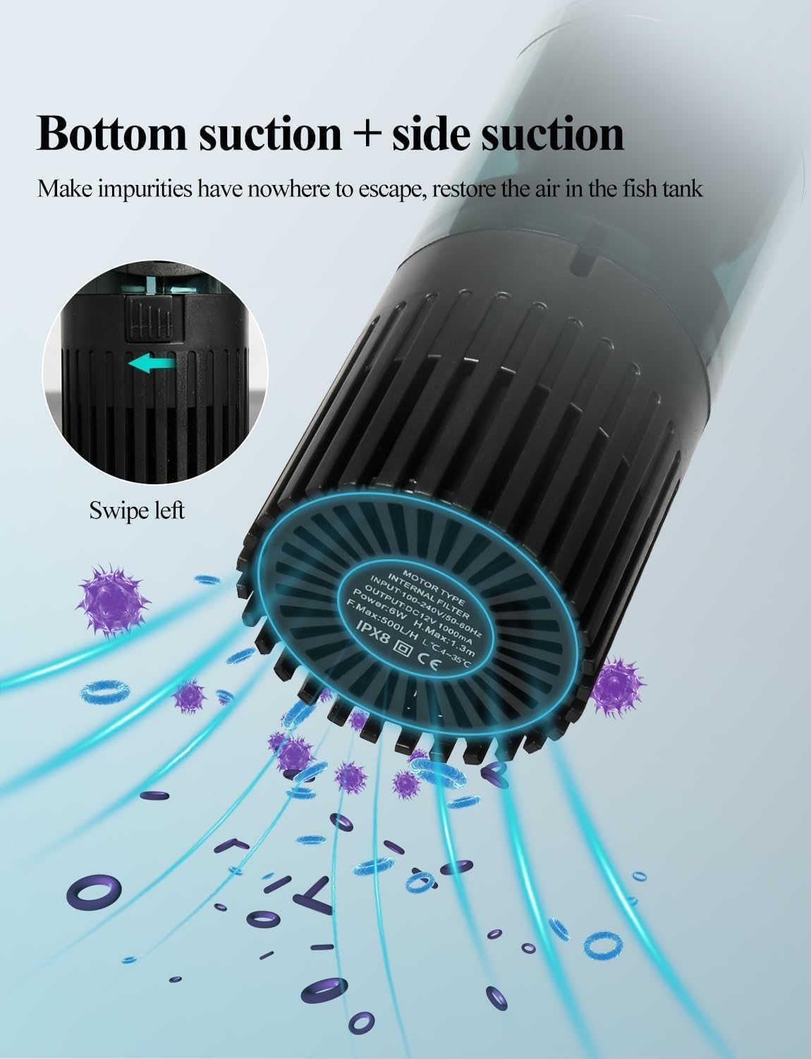 UPETTOOLS Aquarium Filter Fish Tank Filter with Fluid Bed Sponge Filter Multiple Function Ultra-Silent Filter 5-20 Gallon