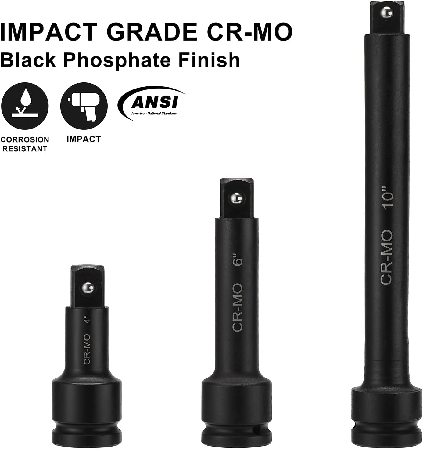 Mayouko 3PCS 3/4" Drive Impact Extension Bar, 4",6",10", Impact Wrench Extensions, CR-MO