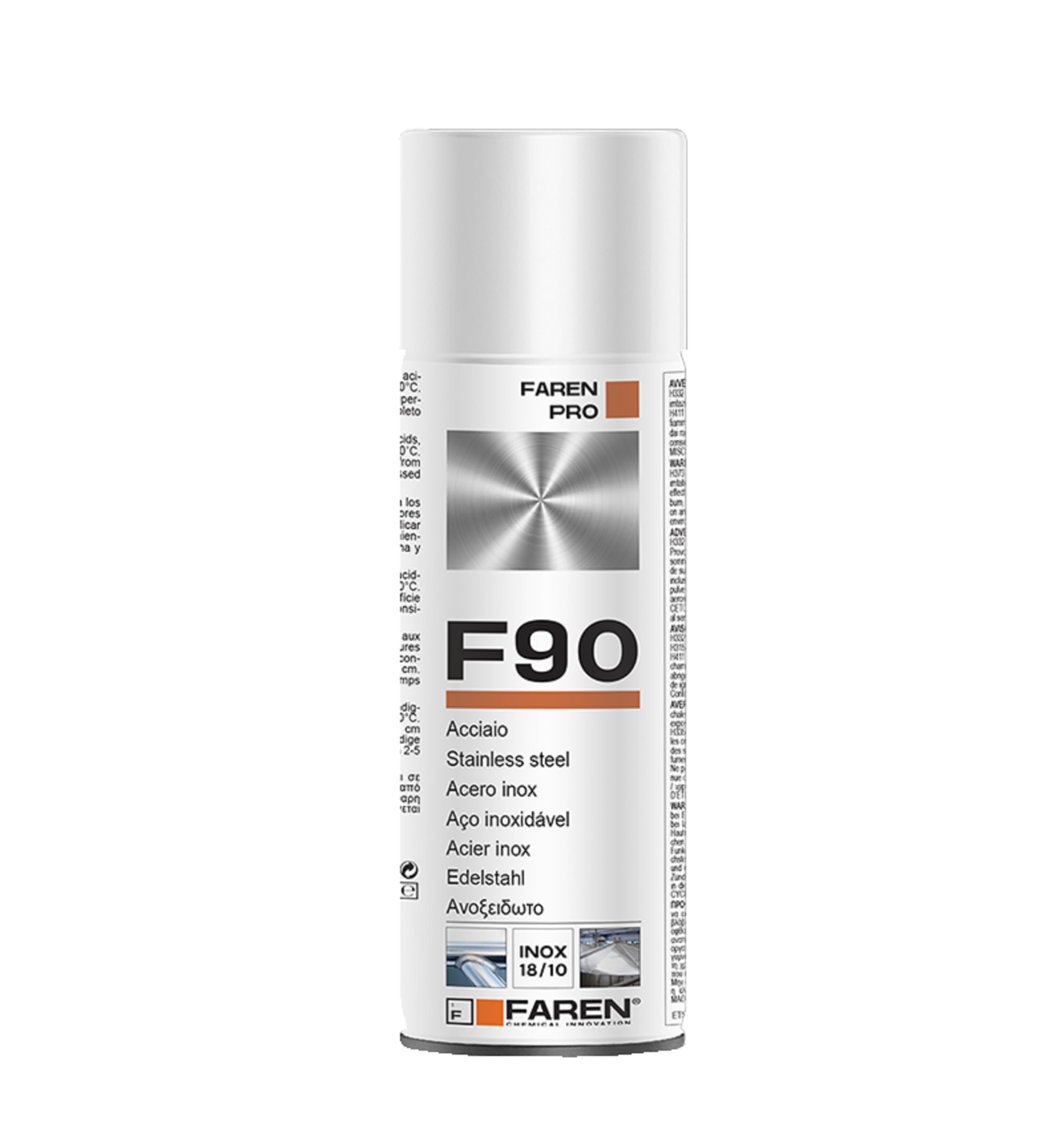 Faren F90, Acciaio Inox Spray, ideale per il trattamento di metalli, Antiossidante, Anticorrosivo, a base di polvere di Acciaio Inox 18/10, 400ml
