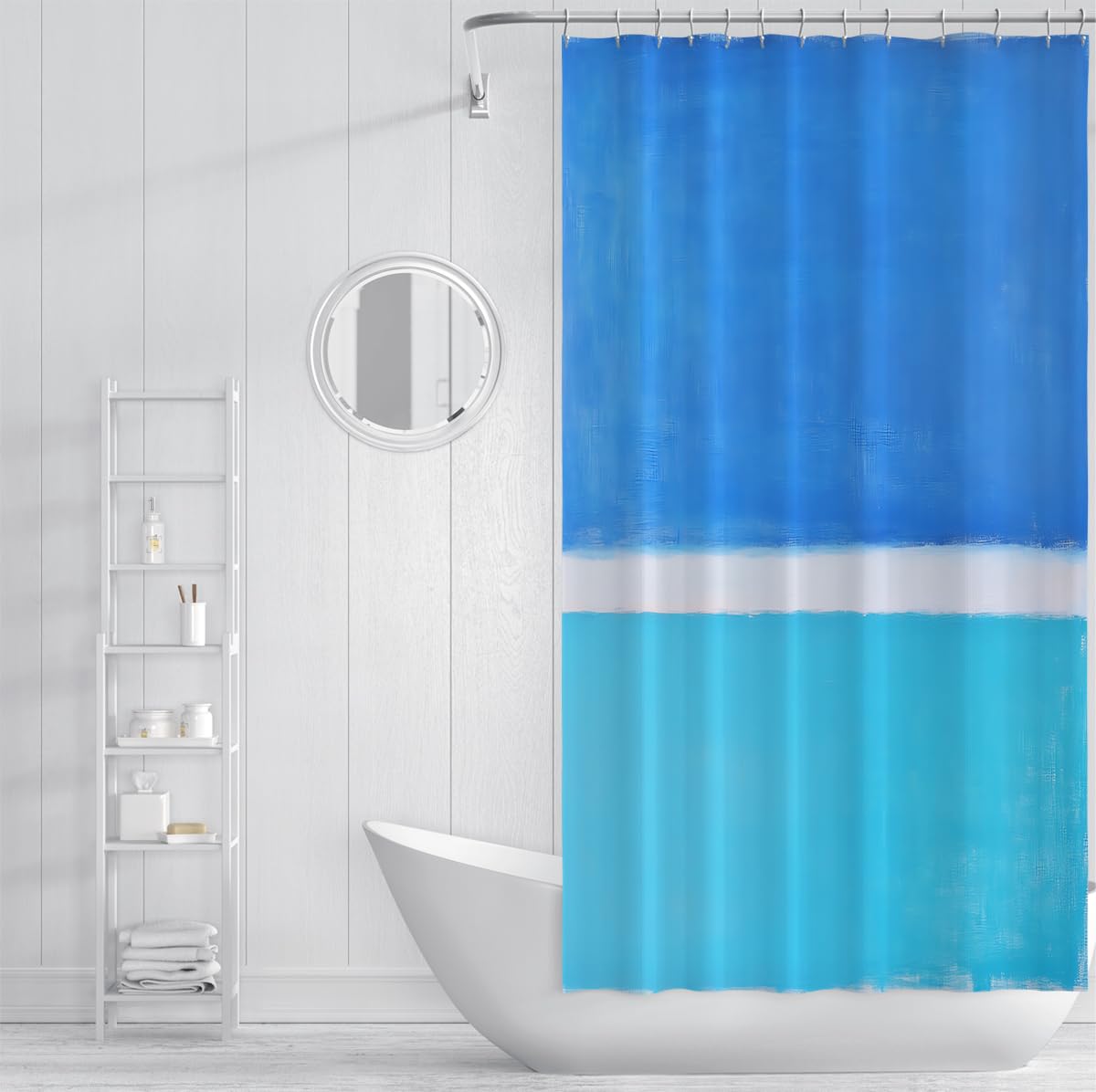 Ozeanblau-türkis-weißer Block-Duschvorhang Abstrakter mediterraner Farbstreifen Badezimmervorhänge mit Haken Polyesterstoff 200 x 240 cm