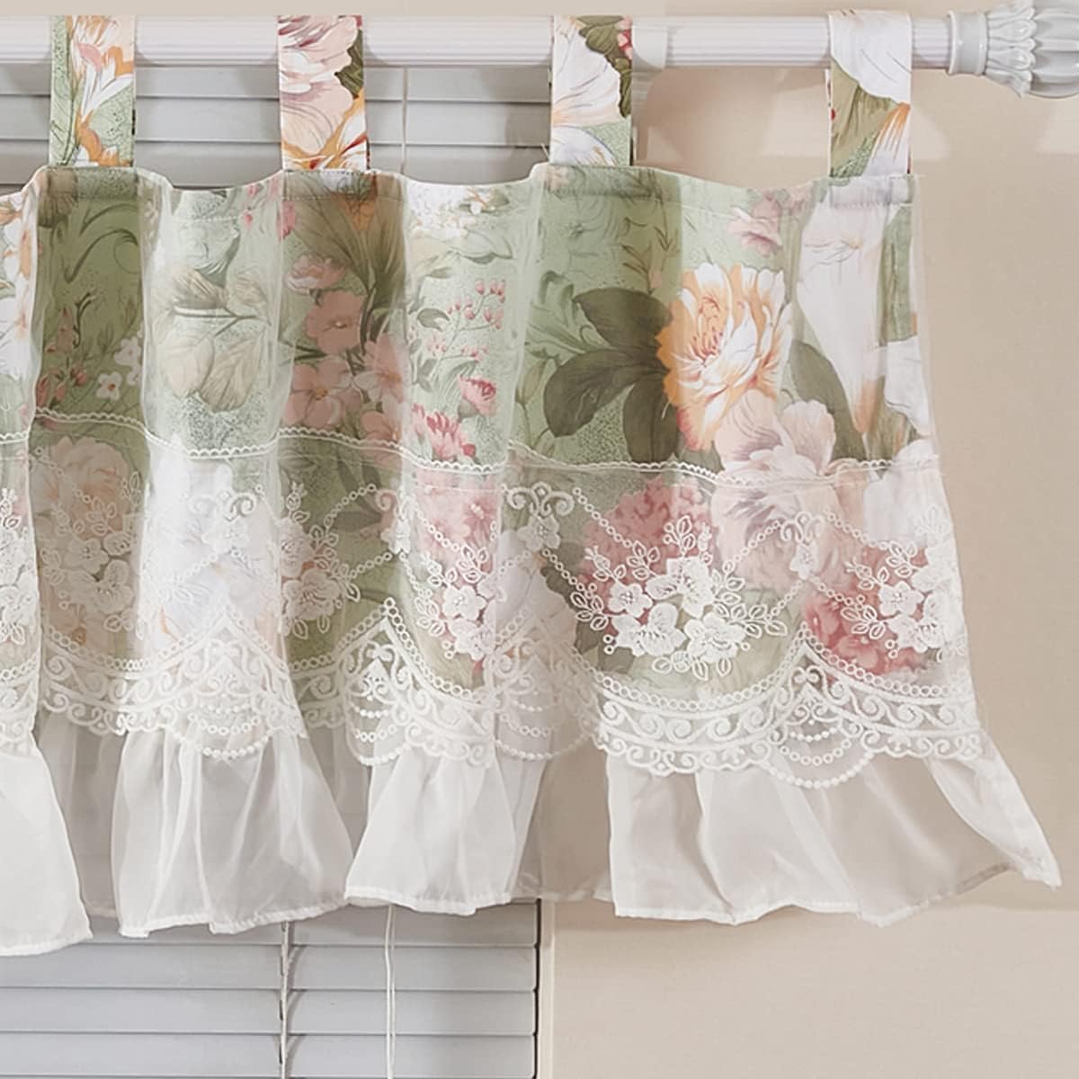 Brandream Window Valance Cotton Curtain for Baby/Toddler/Kid Bedroom Bath Laundry Living Room - Fresh Garden Rose Lilium Lace Tulle Window Treatment Valance