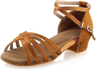 Tan Girls Latin Dance Shoes Women Low Heels Tango Salsa Ballroom Shoes
