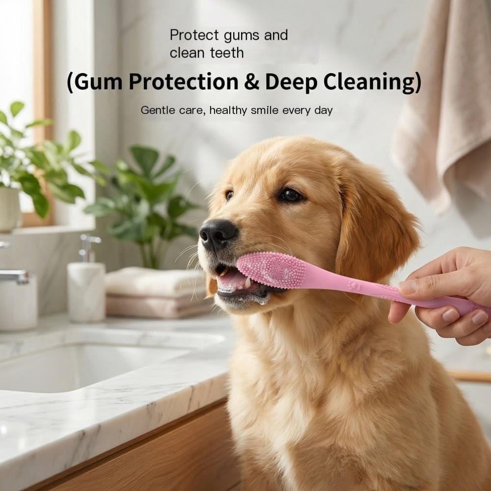 Cepillo de dientes de cerdas suaves for perros y gatos, diseño de doble cabezal antideslizante for una fácil limpieza(Green)