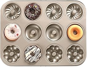 krofaue Donut Pan Molds, Non-Stick 12 Cavity Doughnut Baking Pans Mold [Carbon Steel] for Cake Biscuit Bagels Muffins Bakeware