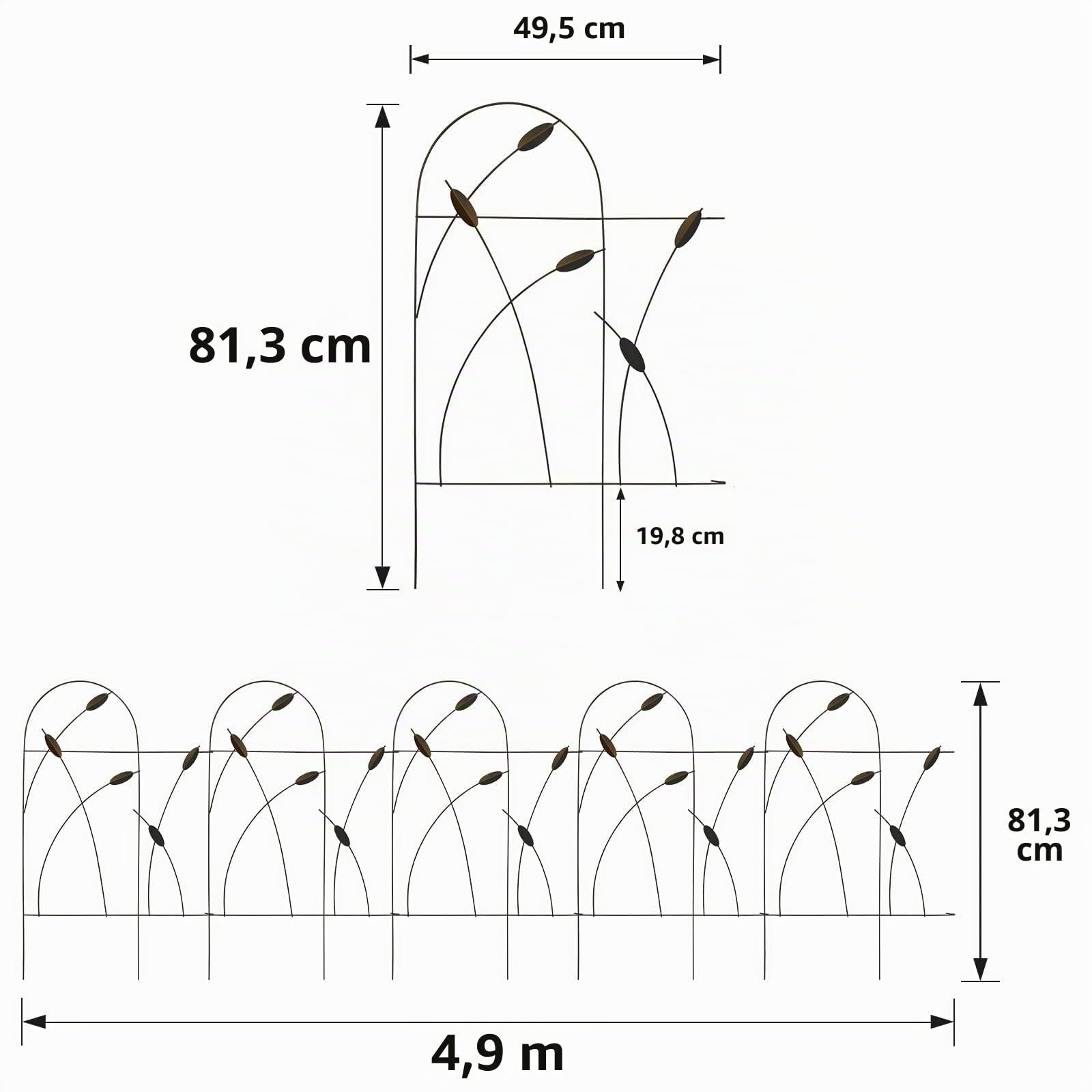 Thealyn Metall dekorative Gartenzaun Grenze, 81 cm x 4.87m | Rostfrei Schmiedeeisen ,Landschaft Zaun für Blumenbeet, Bäume, Tier Barriere (Schwarz)