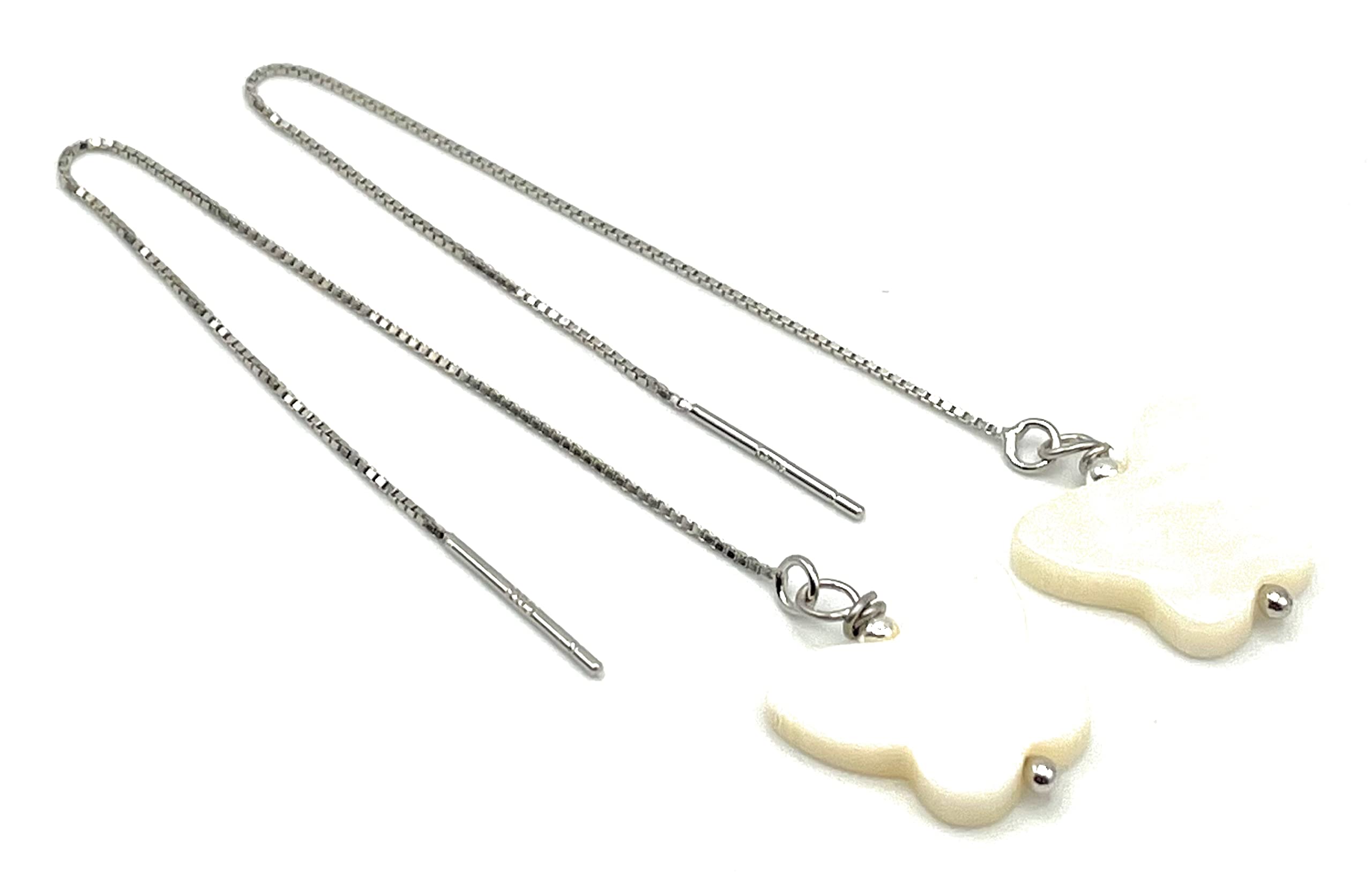 Orecchini a Filo con Farfalle Bianche, Pendenti in Madreperla, Argento 925, Gioielli Minimalisti, Bijoux Estate, Accessori Matrimonio