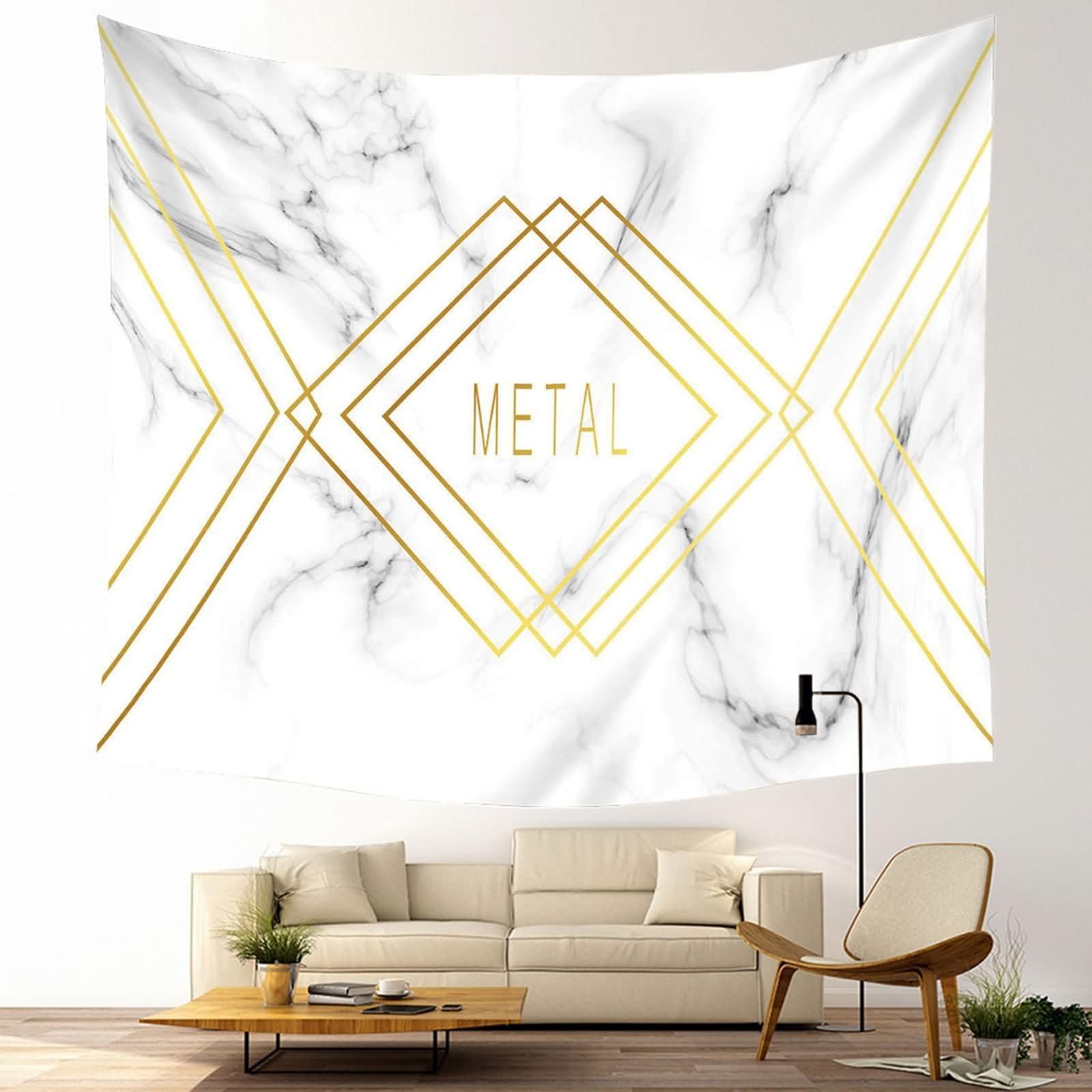 Homxi Dywan ścienny do salonu, 300 x 260 cm, dywan ścienny, poliester, wzór w romby, marmur, kolor biały, złoty, dekoracja ścienna