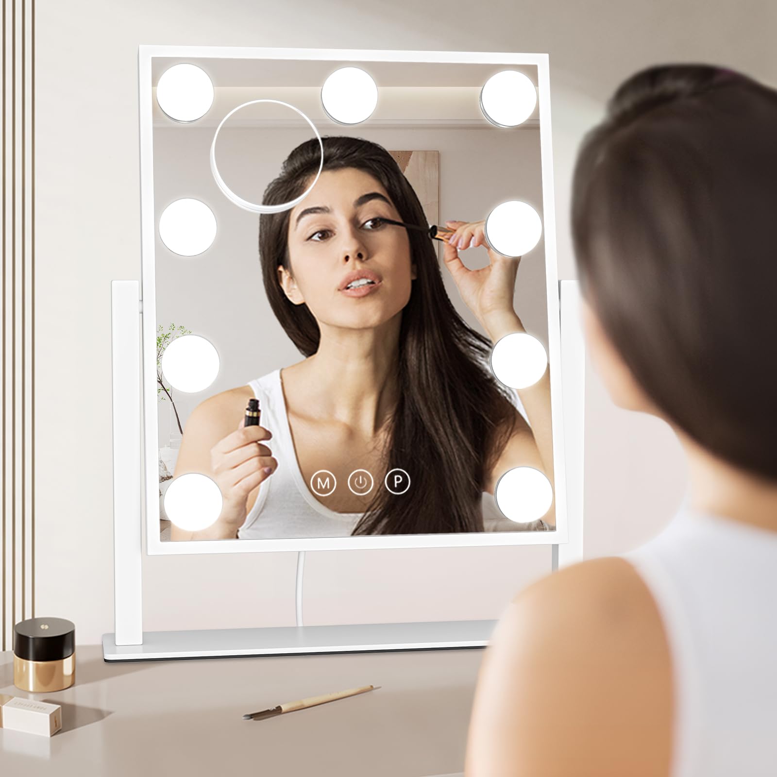 Dripex Hollywood LED Vanity Mirror, 30 x 36 cm Lighted Makeup Mirror with 9 Dimmable Bulbs, 360°Rotation, 3 Color Lighting Modes, Touch Screen Control, Light up Dressing Table Mirror for Bedroom — image 1