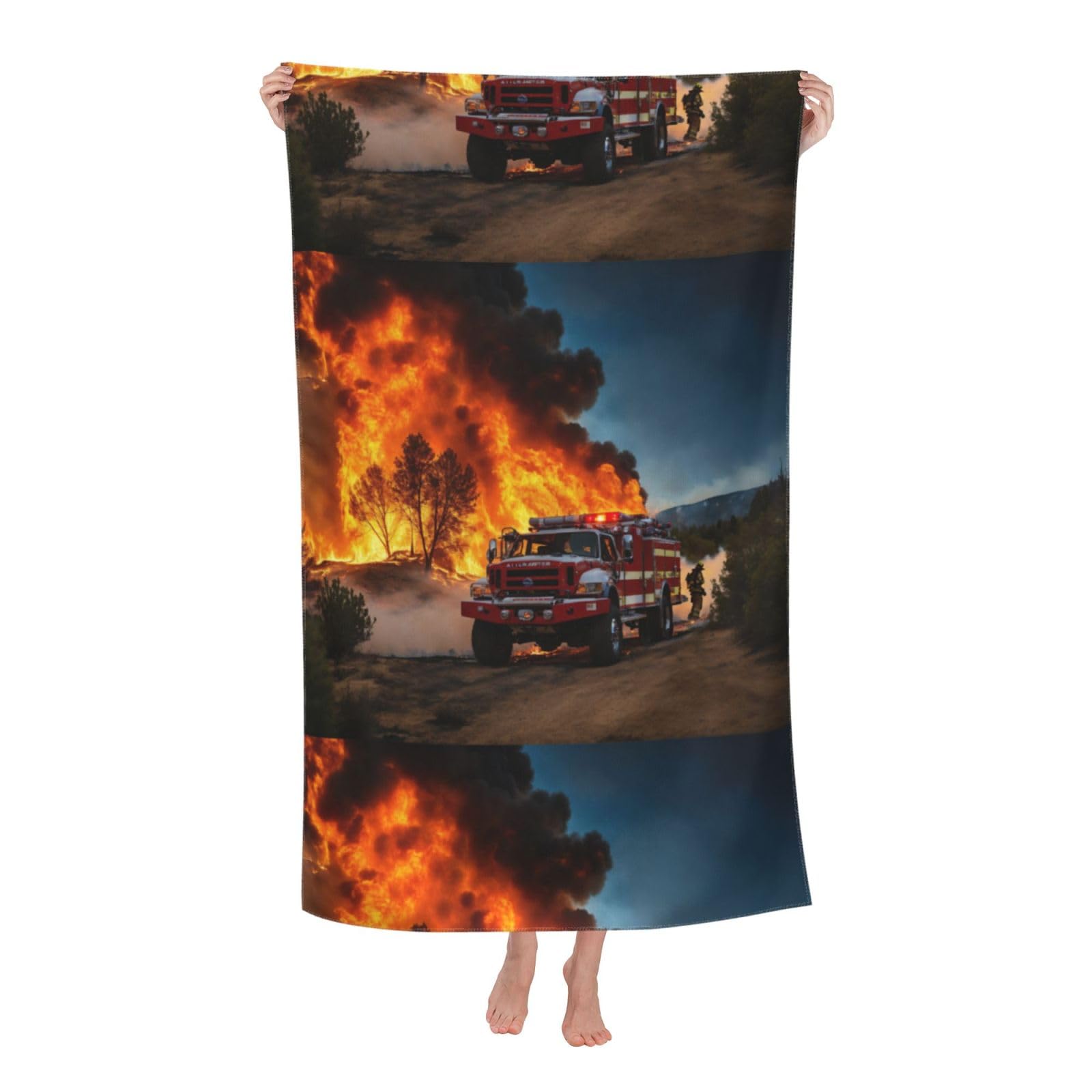 Cbaaghh Firefighter Fireman Flame Print Adult Beach Towels,Beach & Pool Towel,Beach Towels,Towels For Camping