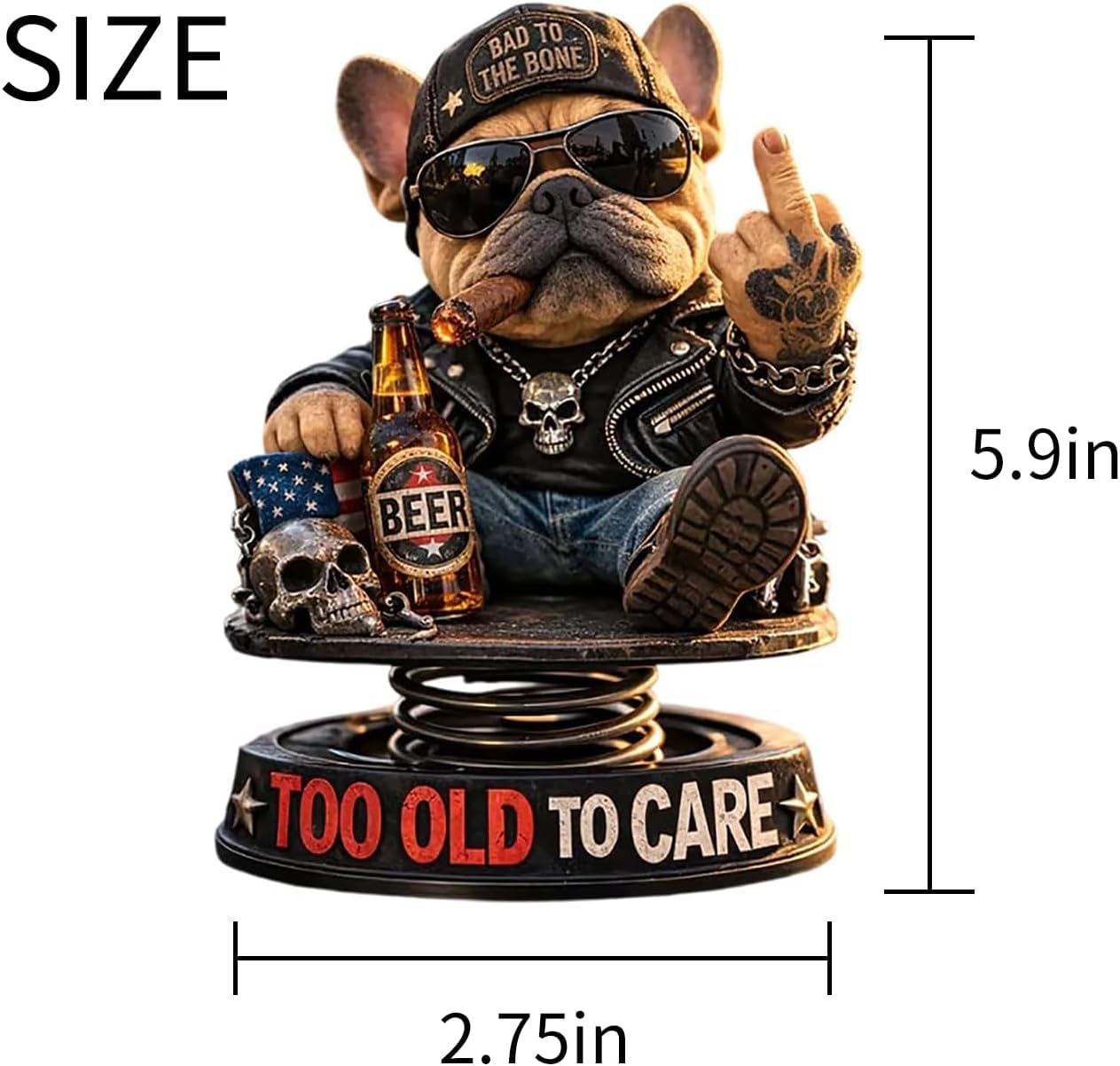 ghfdaz Funny Resin Bulldog - Too Old To Care Dashboard Bobblehead
