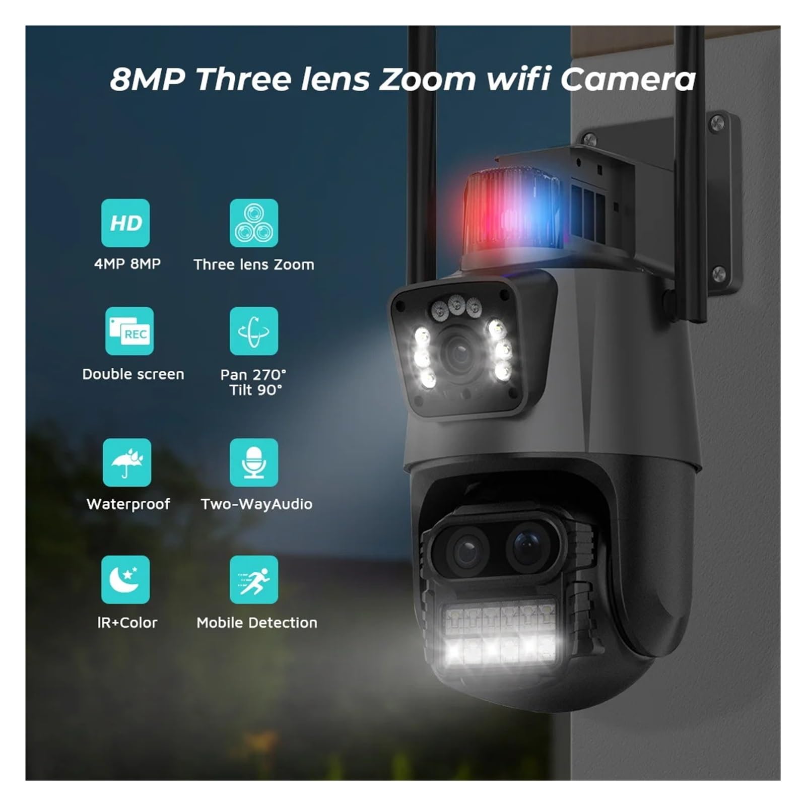 Caméra PTZ WiFi à Triple Objectif 8MP 4K