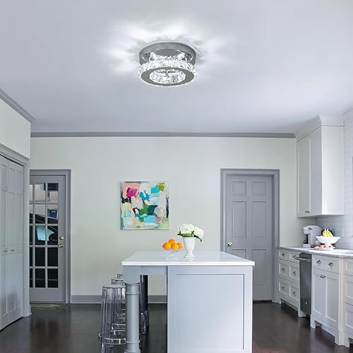 Miniatura 8 de DAXGD Mini candelabros de cristal modernos de montaje empotrado, luces de techo de cristal de forma redonda cerca del techo para baño, dormitorio,