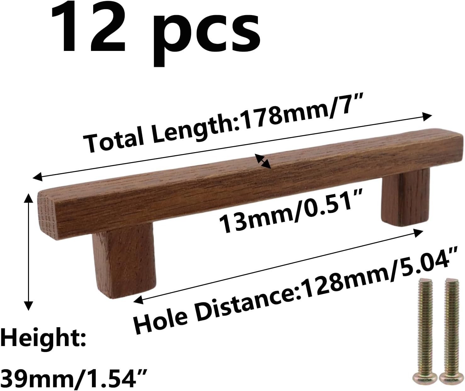 Semetall 12Pcs Walnut Wood Drawer Pulls,5 inch Hole Center Pull Handles Wood,Wooden Handles for Dresser Drawers,Cabinets,Kitchen,Wardrobe