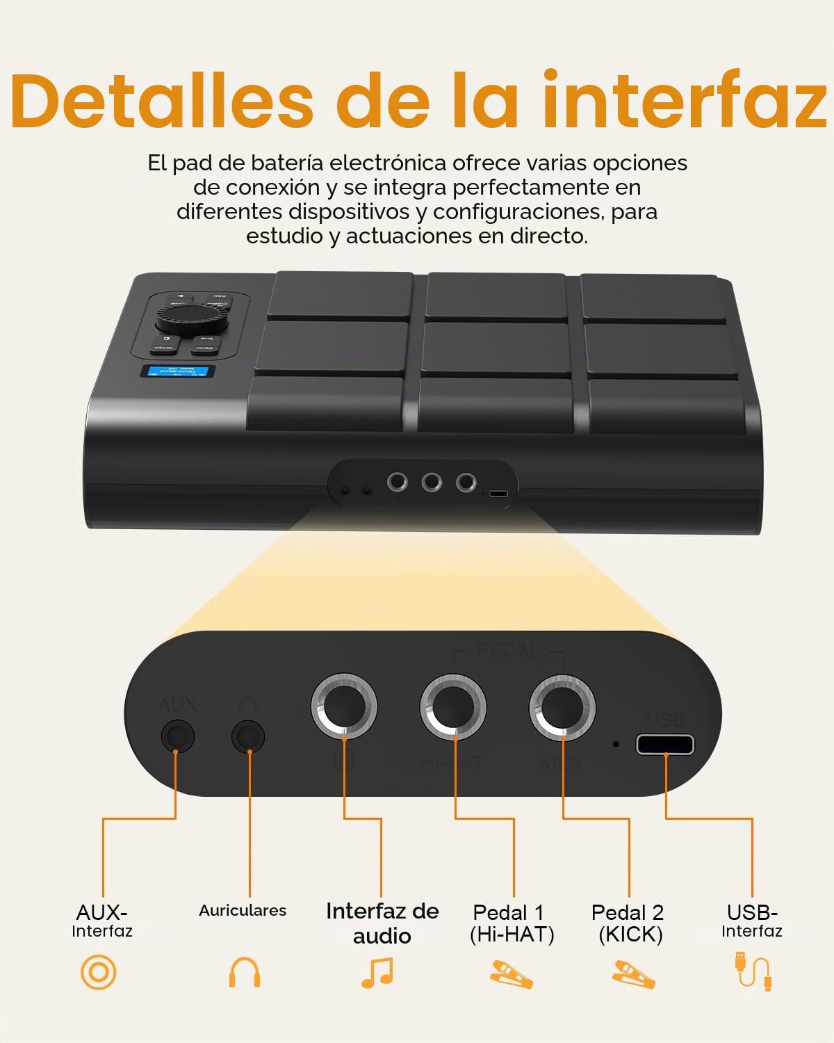 Batería electrónica de 9 almohadillas con LCD, altavoces estéreo duales y pedales | Set de batería de mesa portátil para principiantes y profesionales | Compatible con Bluetooth MIDI | Ideal para casa