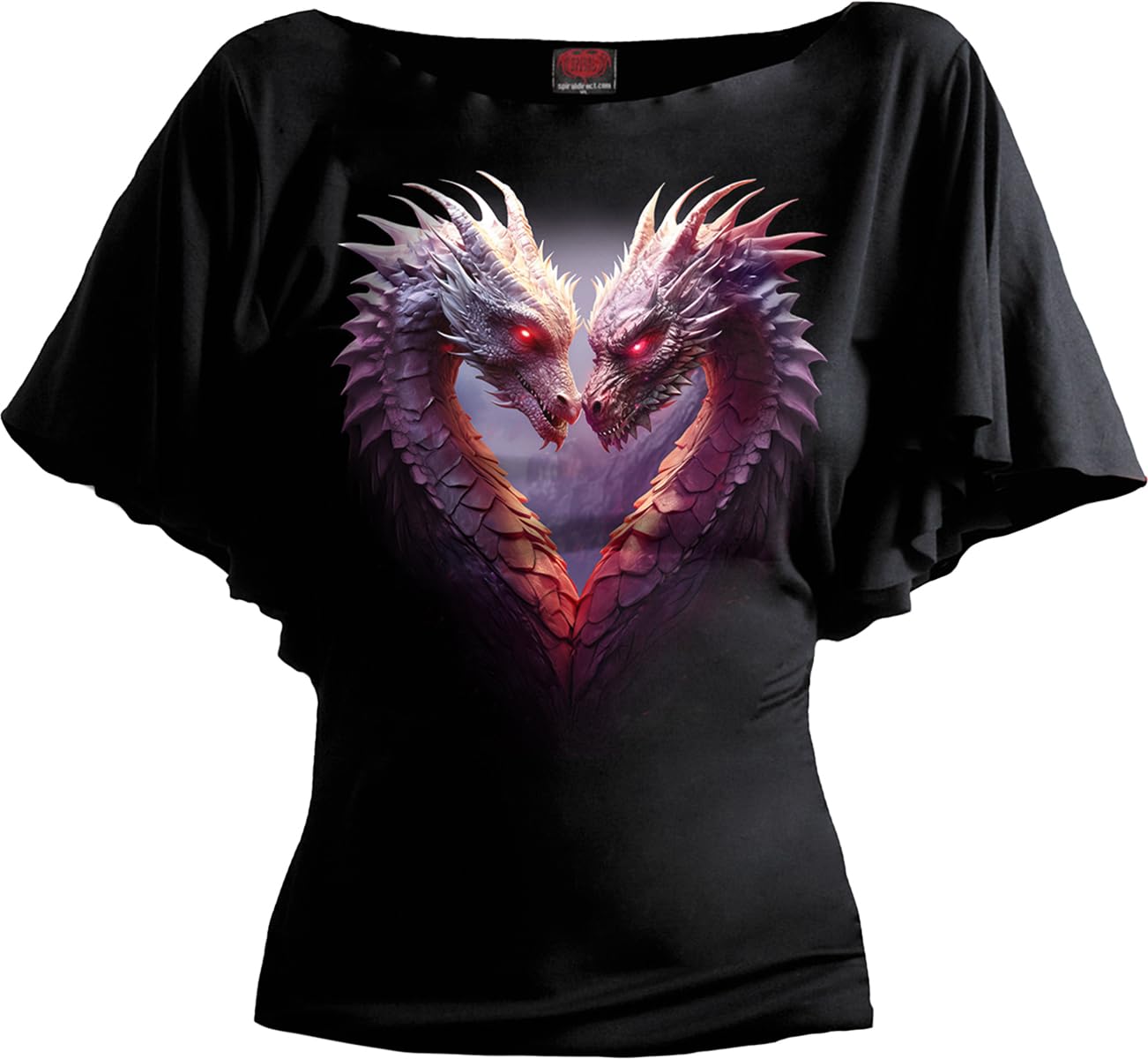 Spiral - Heart of Dragons - Boat Neck Bat Sleeve Top Black - 3XL