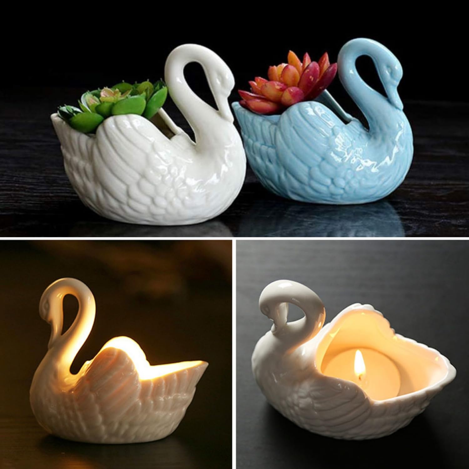 LATRAT Łabędź ceramiczna doniczka łabędź, doniczki na kwiaty, zwierzęta, sukulenty, doniczki, mini pojemnik na kwiaty, do wnętrz, domu, biura, na biurko, do ogrodu, biały