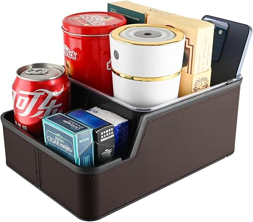 Organizador de asiento de automóvil con soporte para teléfono, bandeja para portavasos y reposabrazos, organizador de camión y almacenamiento para