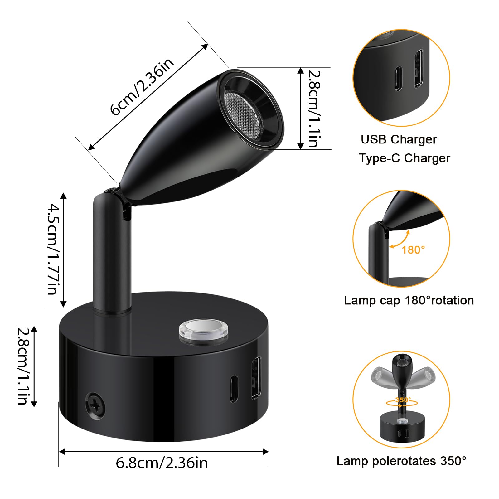 ERWEY 2pcs LED Reading Light 12V RV, Wall Lamp Bed With Switch Touch