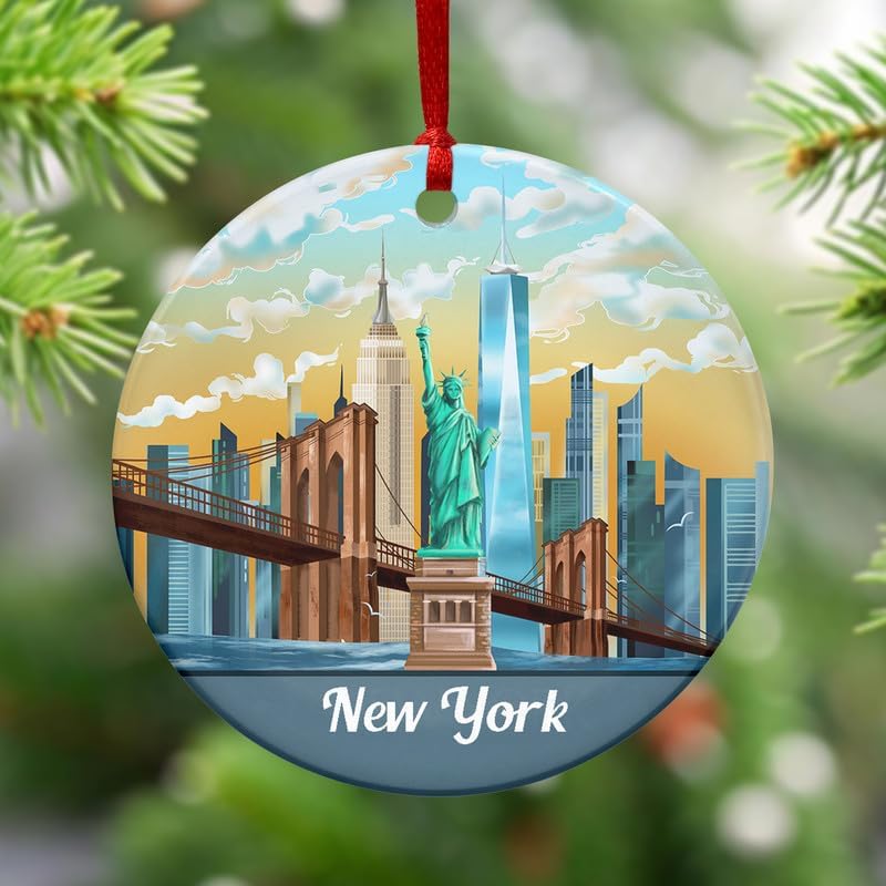 FLAGWIX New York Gifts for Men Women - New York Ceramic Ornaments for Tree Decorations - Statue of Liberty Ornament Gifts for Women Family Friends, Decortions Indoor