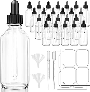 LOTUSBTDT-Dropper Bottles 4 Oz, Clear Glass Dropper Bottle with Labels and Funnel for Essential Oils, 24 Pack 120Ml Eye Tincture Bottle Clear