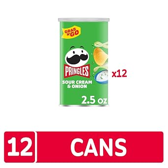 Pringles Potato Crisps Chips, Lunch Snacks, Office and Kids Snacks, Grab N' Go, Sour Cream and Onion, 1.88 Pounds (12 Cans)