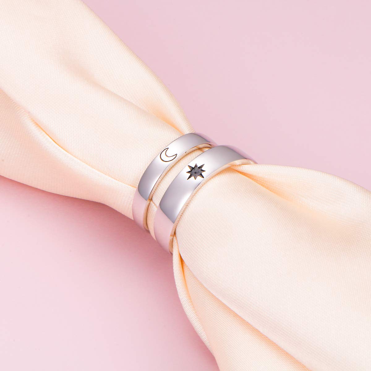 Couple Ringe S925 Sterling Silber Partnerringe Verlobung Promise 2In1 Ich liebe dich Sonne und Mond Stern Paar Ringe für Damen Männer Einstellbares Herz ringe
