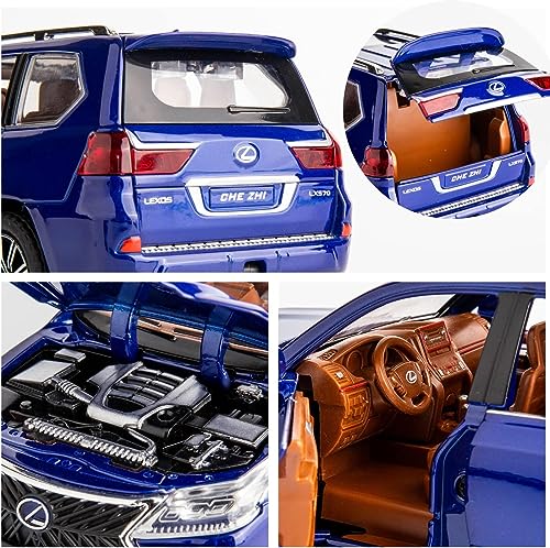 Image of 1:24 Lexus 570 Off-Road Luxury SUV Model Diecast Car, Zinc Alloy Pull Back Toy with Sound & Light, for Kids Boys & Girls (Blue)
