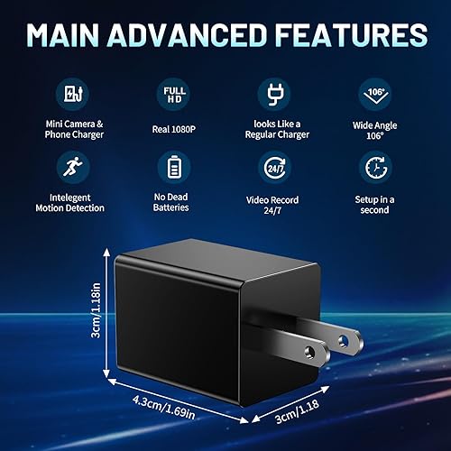 Miniatura 6 de Cámara espía oculta para uso doméstico, mini cámara inalámbrica WiFi de seguridad, cargador USB, cámara de niñera HD, cámara de niñera de visión