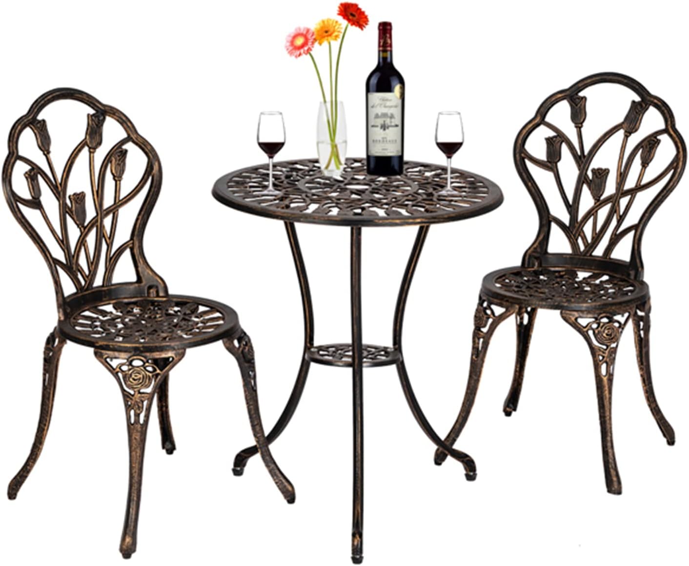 WREWING 3tlg. Balkonset, Bistro Set im antiken Stil Aluguss Bronze