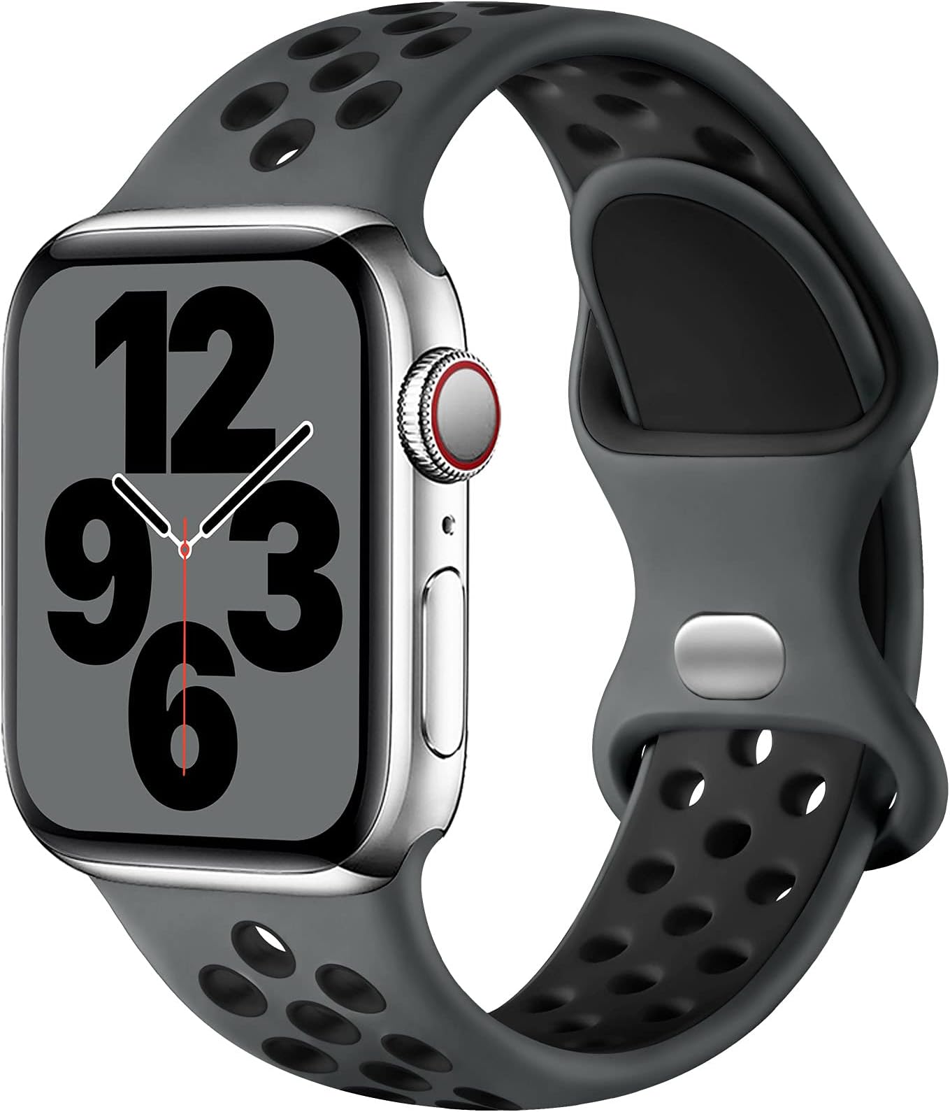 Upeak Sport Strap Compatible with Apple Watch Strap 44mm 45mm 46mm 42mm 49mm 40mm 38mm 41mm, Breathable Silicone Double Hole Band for iWatch Series 11 10 9 8 7 6 5 4 2, SE 3, Ultra 3, L,Charcoal/Black