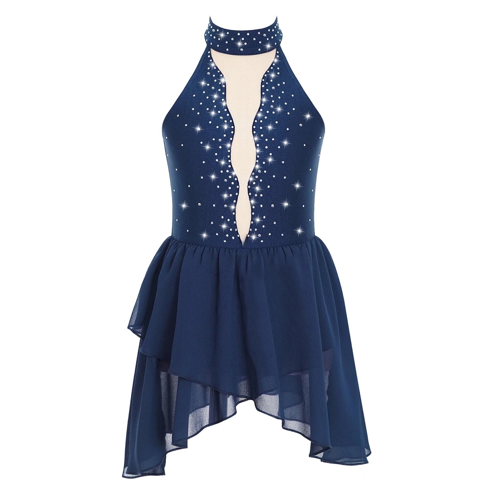 Tutú De Ballet Vestido de baile con tutú for niñas, leotardo de Ballet sin mangas con diamantes de imitación, vestido de baile lírico, leotardo de gimnasia y Ballet, disfraz de escenario Para NiñAs(Wh