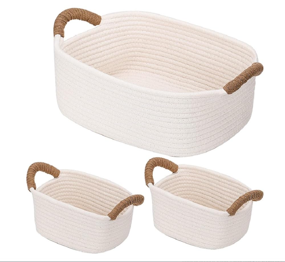 Miqio MIQIO Design Premium Lot de 3 paniers de rangement, en coton, tressés, en corde de coton, organisateur pour étagères, armoires, salle de bain, chambre d'enfant