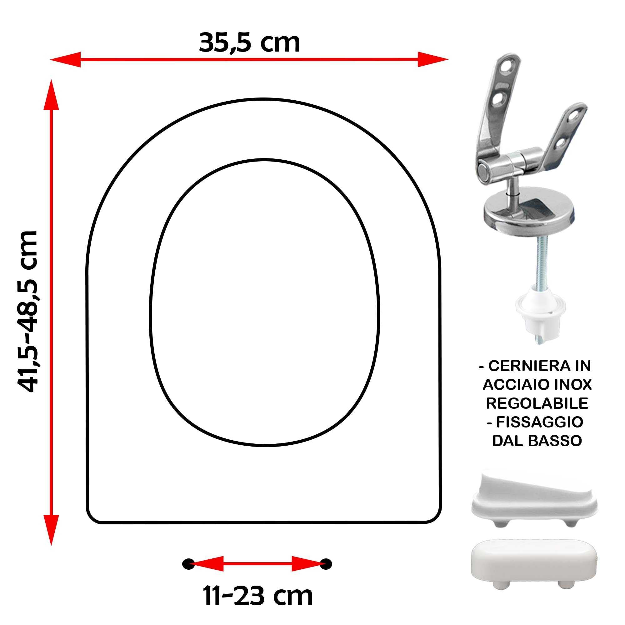 Copriwater Pozzi Ginori YDRA Come Originale Tavoletta Wc In Legno Rivestito Di Resina Poliestere Con Cerniere IN ACCIAIO INOX Asse Wc MADE IN ITALY (BIANCO CLASSICO)