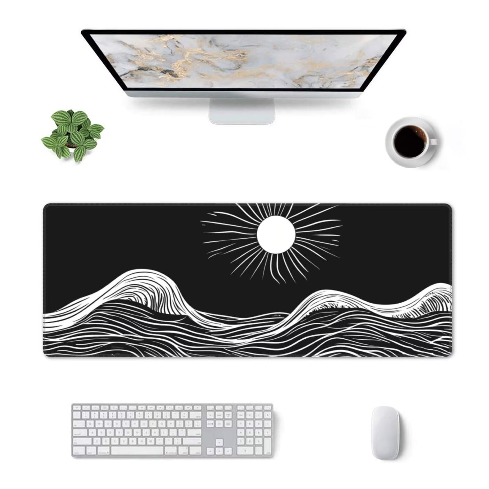 Tappetino Mouse, Tappetino Mouse Gaming Grande XXL 1500x800x3mm Tappetino Scrivania Mouse Pad, Base in Gomma Antiscivolo, Bordi Cuciti,Lavabile, Mousepad per Ufficio e Gaming (Onda nera) R-260