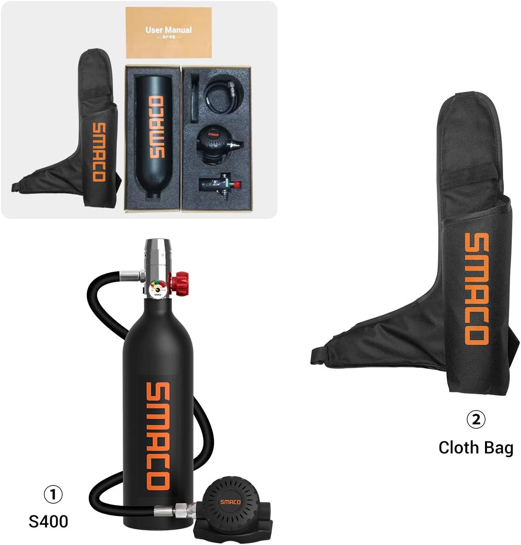 SMACO Scuba Tank Diving Gear for Diver Mini Scuba Tank Oxygen Cylinder with 15-20 Minutes Capability Diving Oxygen Underwater Breathing Device 1L Diving & Snorkeling Equipment S400 : Sports & Outdoors