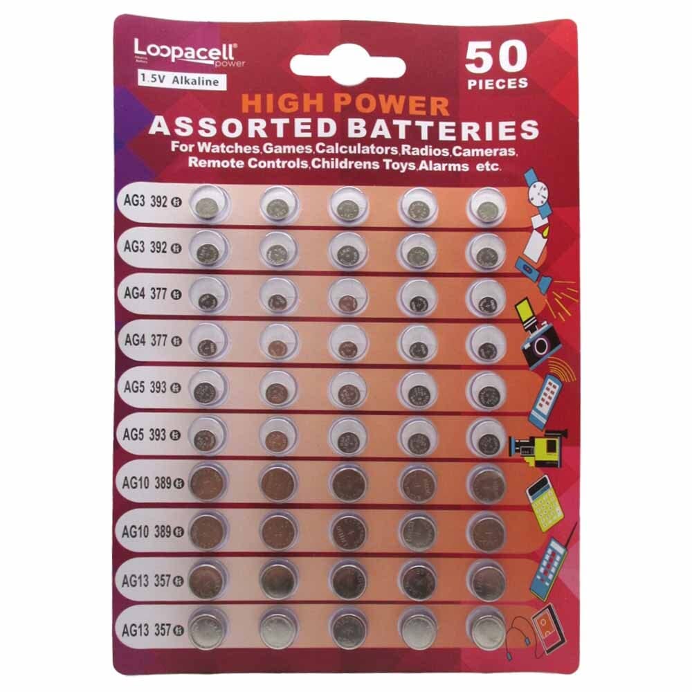 Loopacell High Power Super Alkaline Button Cell Assorted 1 5V Battery AG3 LR41 AG4 LR626 AG5 LR754 AG10